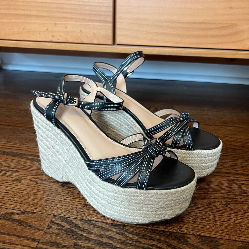 Black Wedge Espadrille Sandals